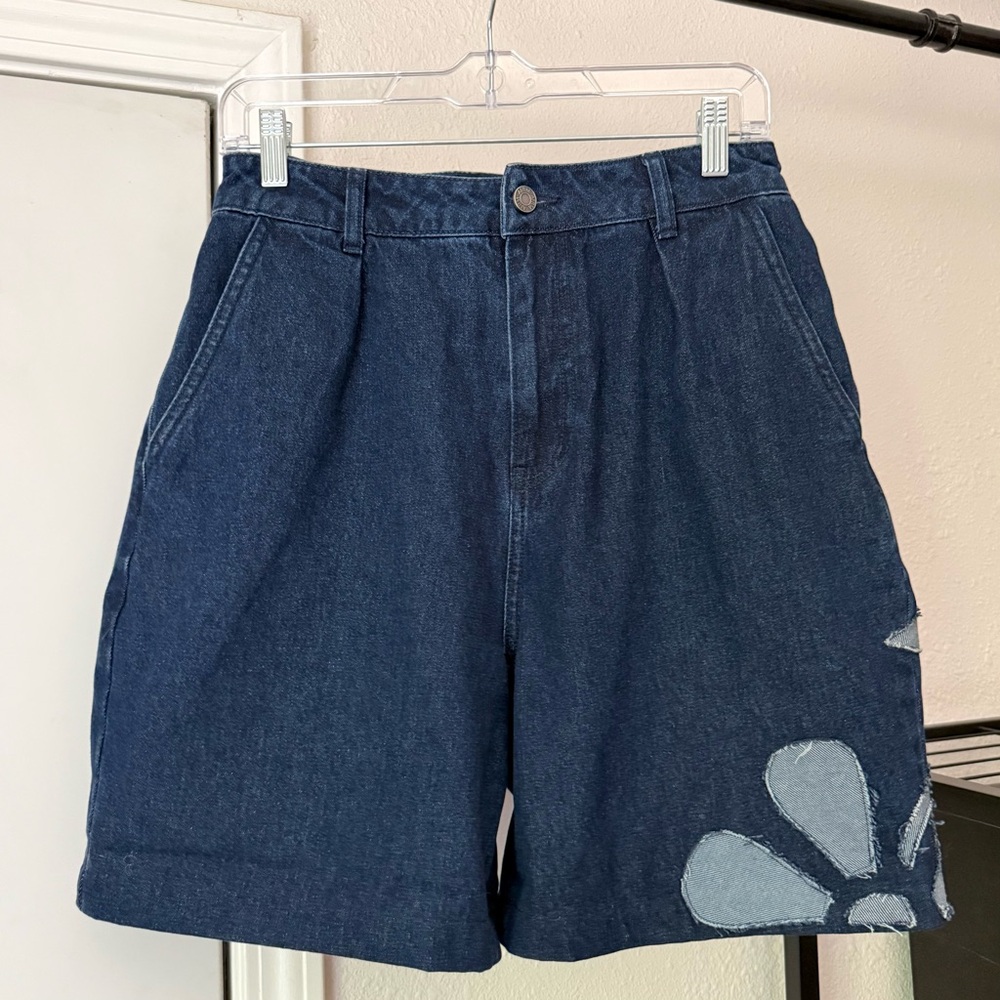 ZERO WASTE DANIEL dark wash blue denim cotton jorts denim elastic waist shorts